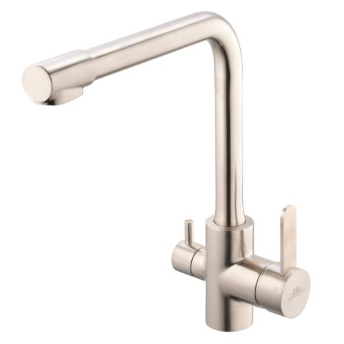 Смеситель для кухни с подключением фильтра Hot and Cold, поворотный, никель / сатин, 101.358