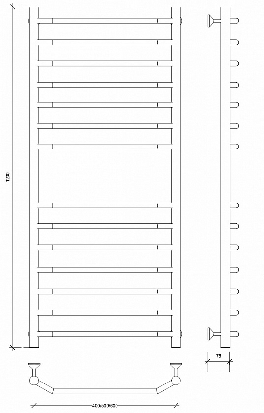 Полотенцесушитель водяной Secado Агата 4, 120x60, черный матовый, нижнее подключение, 4673739223659