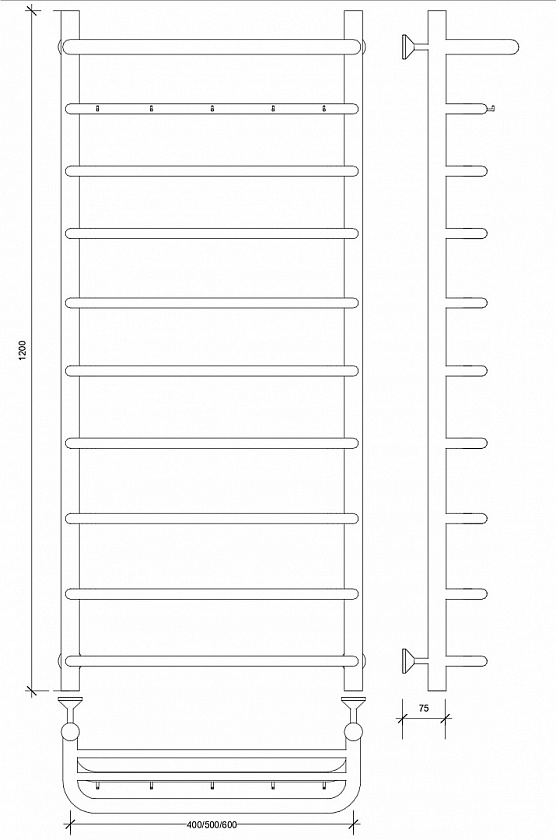 Полотенцесушитель водяной Secado Мерида 1 КСП, 120x50, черный матовый, нижнее подключение, 4673739225486