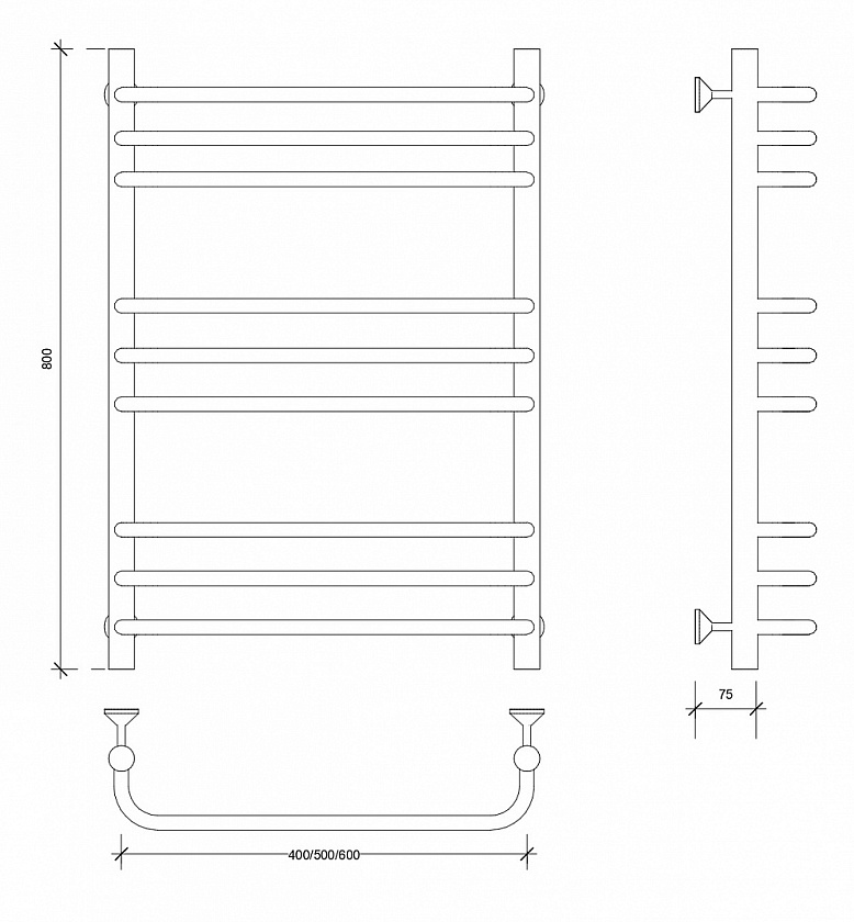 Полотенцесушитель водяной Secado Мерида 3, 80x40, черный матовый, нижнее подключение, 4673739225776