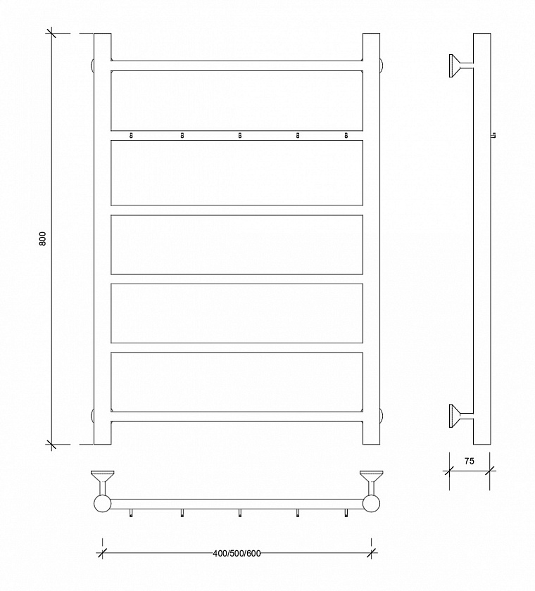 Полотенцесушитель водяной Secado Триада 1 К, 80x40, черный матовый, нижнее подключение, 4673739228593