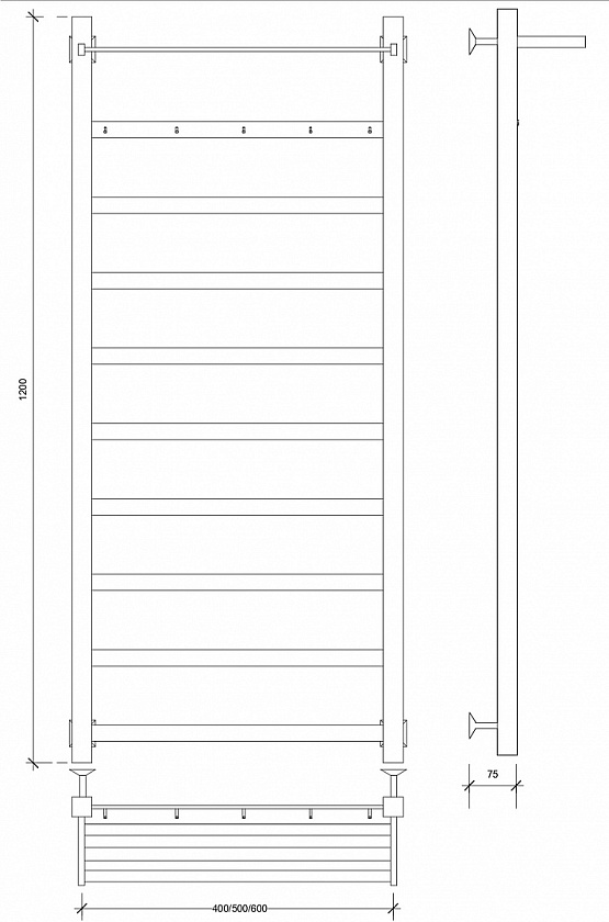 Полотенцесушитель водяной Secado Корсико 1 КСП, 120x60, белый матовый, нижнее подключение, 4673739201671