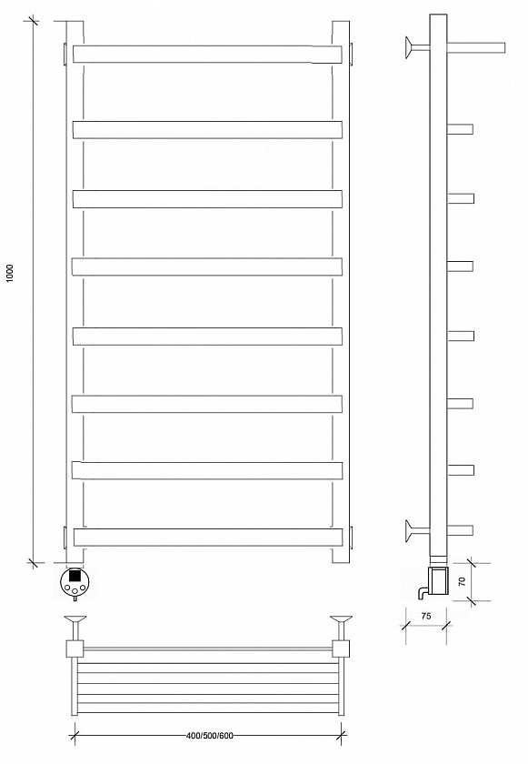 Полотенцесушитель электрический Secado Корсано 1 СП, 100x40, черный матовый, подключение слева, 4673739247396