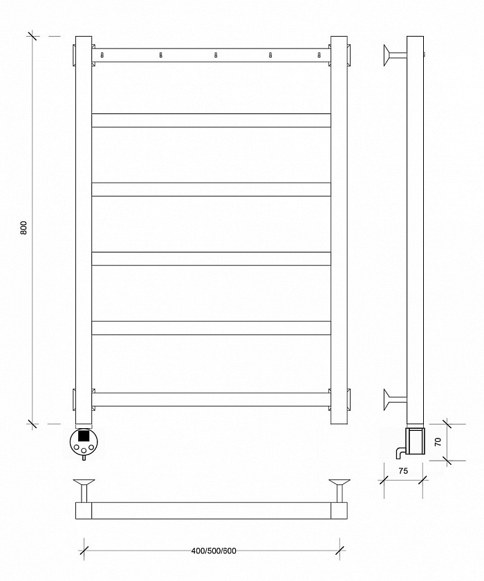 Полотенцесушитель электрический Secado Корсико 1 К, 80x40, черный матовый, подключение слева, 4603777472948