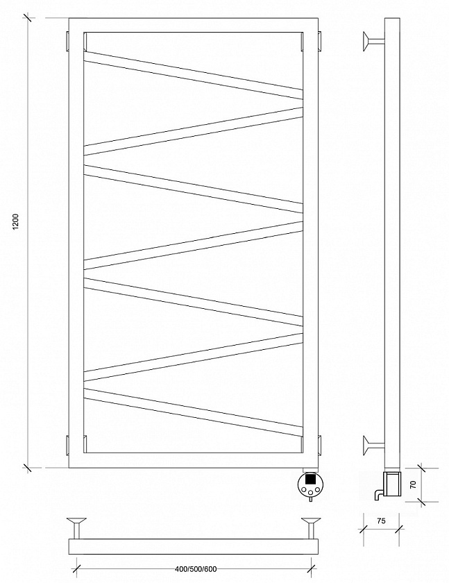 Полотенцесушитель электрический Secado Мирано, 120x50, черный матовый, подключение слева, 4603777458423