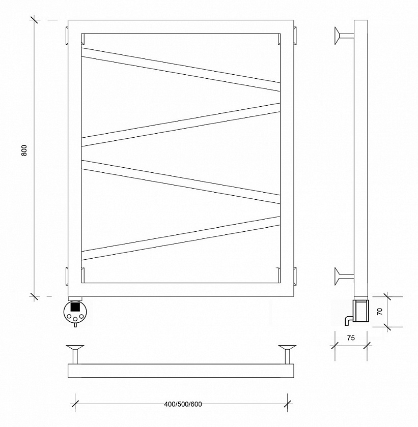 Полотенцесушитель электрический Secado Мирано, 80x50, черный матовый, подключение слева, 4603777441388