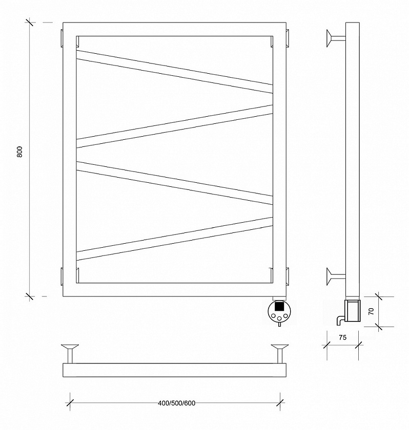 Полотенцесушитель электрический Secado Мирано, 80x50, черный матовый, подключение слева, 4603777441388