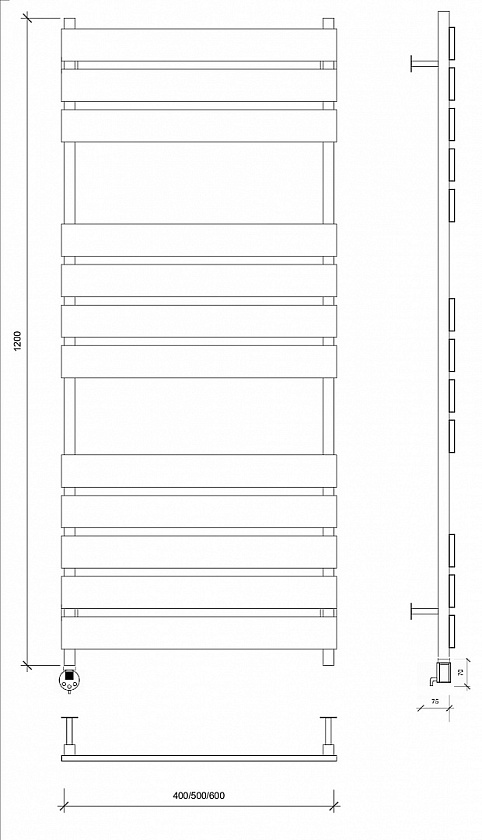 Полотенцесушитель электрический Secado Мормано, 120x50, черный матовый, подключение слева, 4673739253335