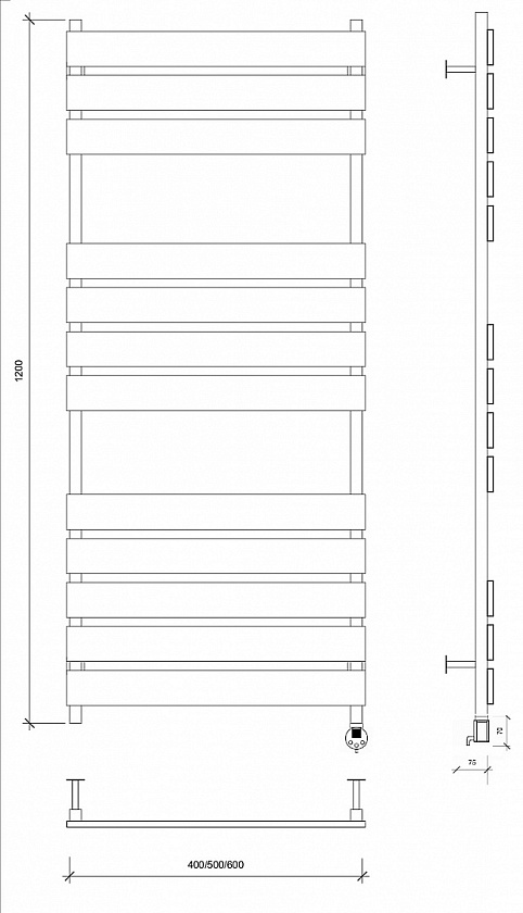 Полотенцесушитель электрический Secado Мормано, 120x50, черный матовый, подключение слева, 4673739253335