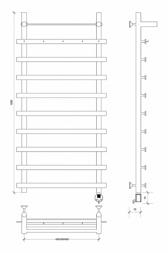 Полотенцесушитель электрический Secado Понтида 1 КСП, 120x50, хром, подключение слева, 4603777456900