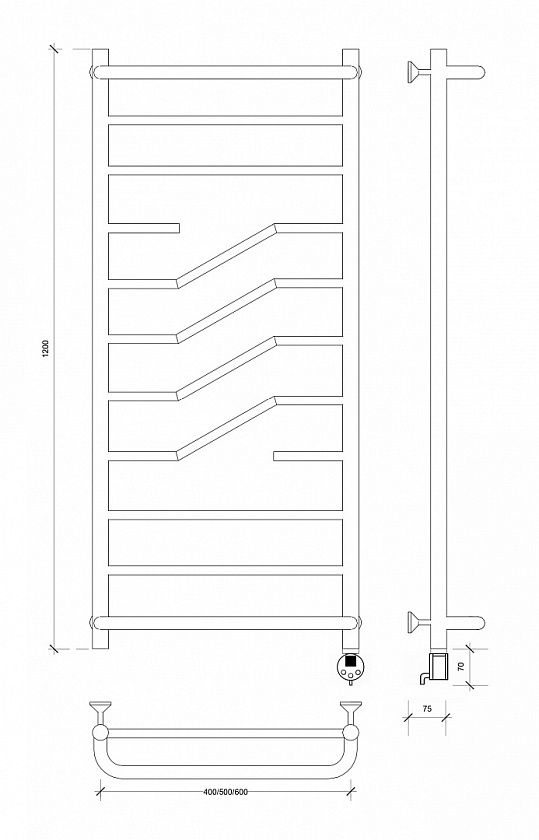 Полотенцесушитель электрический Secado Риволи СП, 120x50, хром, подключение слева, 4603777458300