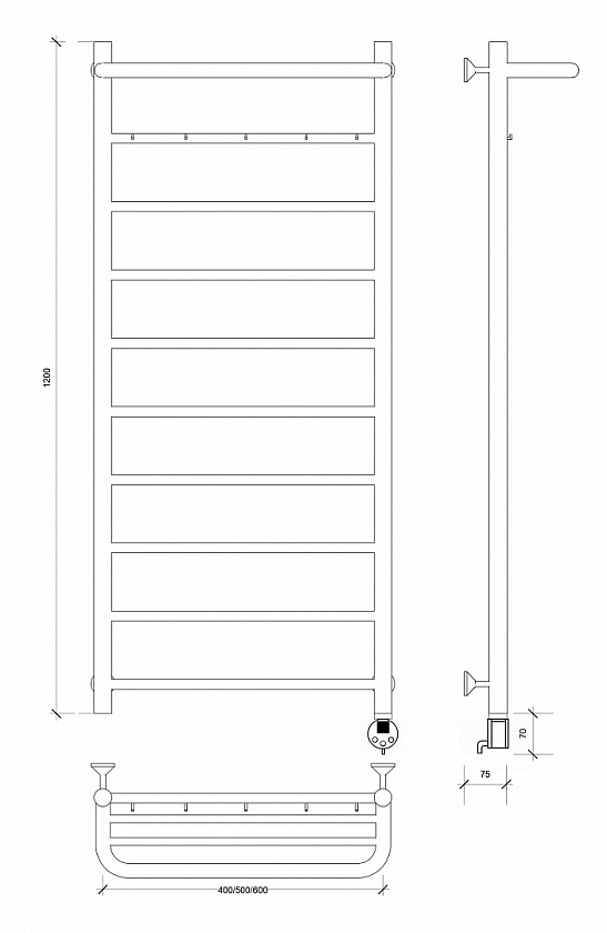Полотенцесушитель электрический Secado Триада 1 КСП, 120x60, хром, подключение слева, 4603777448974