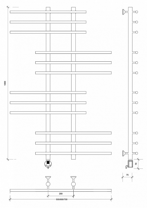 Полотенцесушитель электрический Secado Турин 5, 100x50, хром, подключение слева, 4603759404233