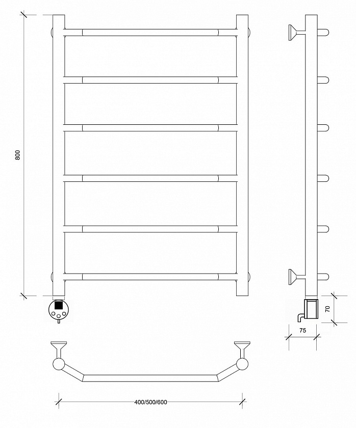 Полотенцесушитель электрический Secado Агата 1, 80x40, черный матовый, подключение слева, 4673739230664
