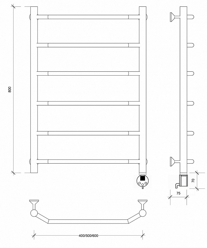 Полотенцесушитель электрический Secado Агата 1, 80x60, черный матовый, подключение слева, 4673739230688