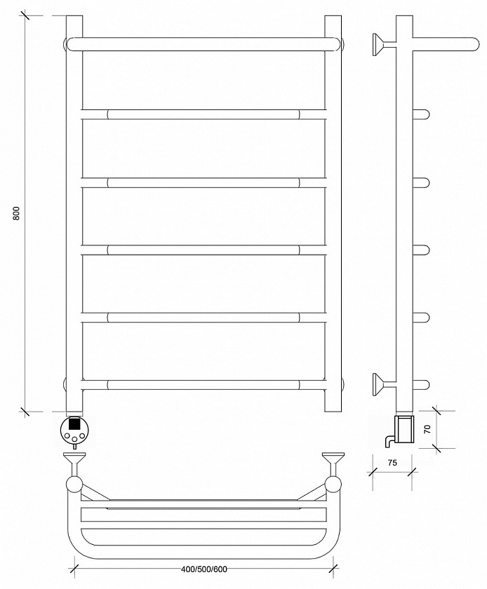 Полотенцесушитель электрический Secado Агата 1 СП, 80x40, черный матовый, подключение слева, 4673739231142
