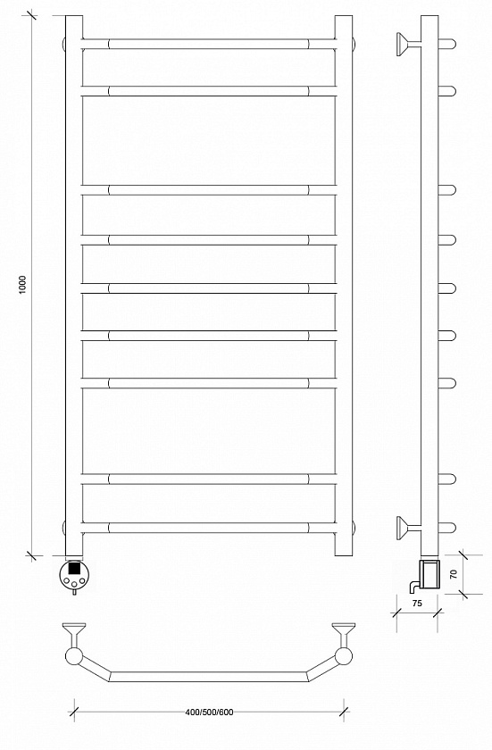 Полотенцесушитель электрический Secado Агата 2, 100x40, черный матовый, подключение слева, 4673739231654