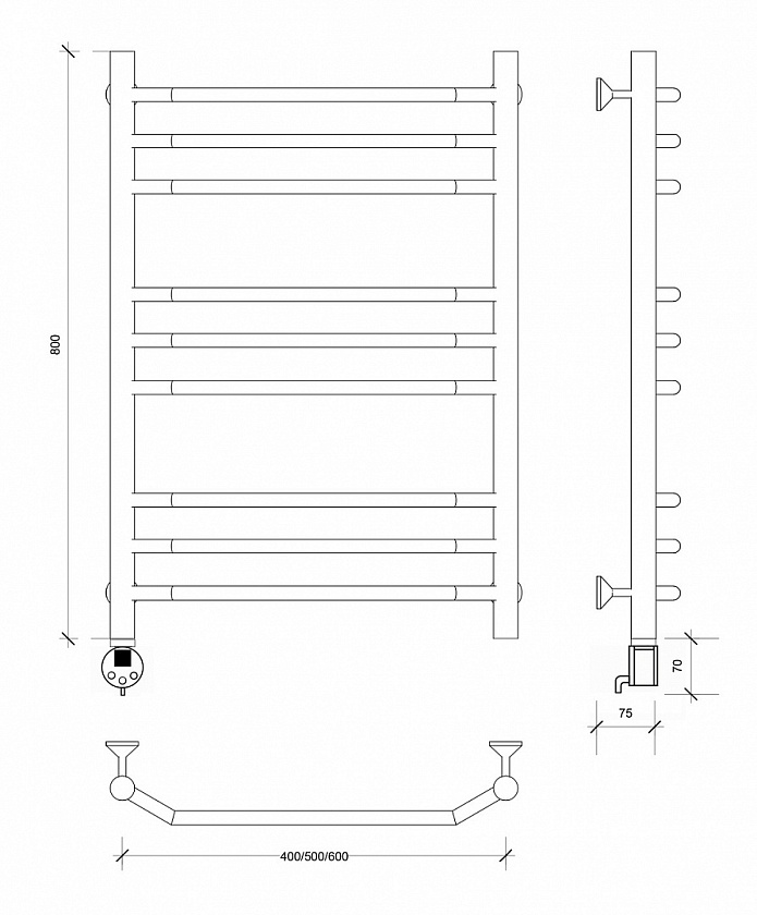 Полотенцесушитель электрический Secado Агата 3, 80x40, черный матовый, подключение слева, 4673739231869