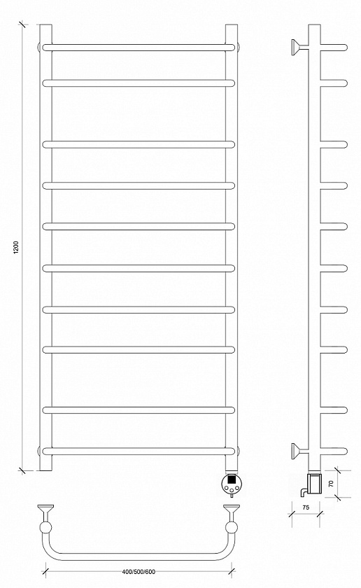 Полотенцесушитель электрический Secado Мерида 2 СП, 60x50, черный матовый, подключение слева, 4673739236246