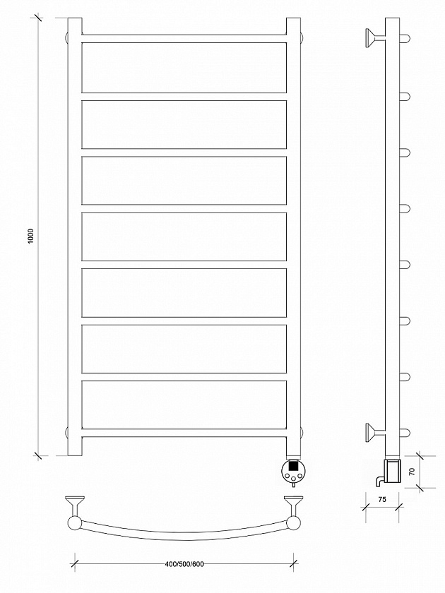 Полотенцесушитель электрический Secado Милан 1, 100x40, черный матовый, подключение слева, 4673739237250