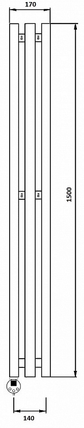 Полотенцесушитель электрический Secado Бергамо 3К, 150x14, черный матовый, подключение слева, 4673739250990
