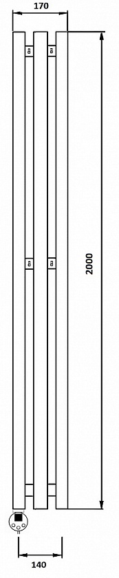 Полотенцесушитель электрический Secado Бергамо 3К, 200x14, черный матовый, подключение слева, 4673739251010