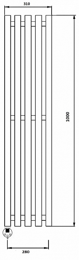 Полотенцесушитель электрический Secado Бергамо 5, 100x28, черный матовый, подключение слева, 4673739218877