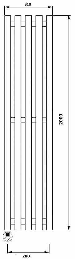 Полотенцесушитель электрический Secado Бергамо 5, 200x28, черный матовый, подключение слева, 4673739218839