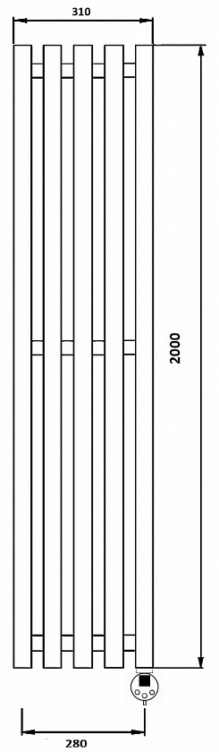 Полотенцесушитель электрический Secado Бергамо 5, 200x28, черный матовый, подключение слева, 4673739218839