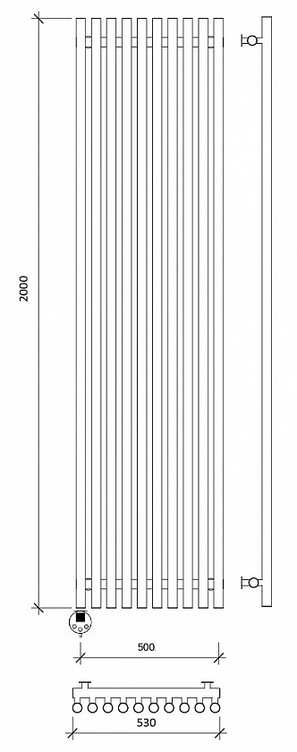 Полотенцесушитель электрический Secado Бергамо плюс 10, 200x50, черный матовый, подключение слева, 4673739251317