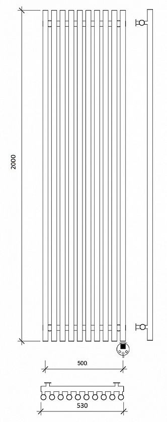 Полотенцесушитель электрический Secado Бергамо плюс 10, 200x50, черный матовый, подключение слева, 4673739251317