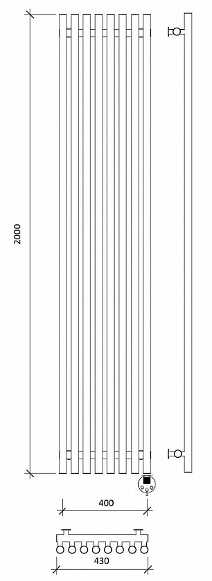 Полотенцесушитель электрический Secado Бергамо плюс 8, 200x40, черный матовый, подключение слева, 4673739251218