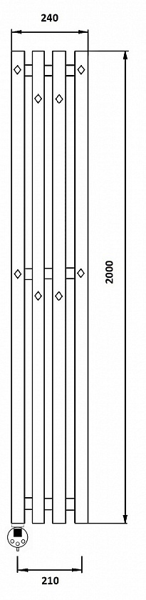 Полотенцесушитель электрический Secado Сандриго 4К, 200x24, черный матовый, подключение слева, 4673739250662