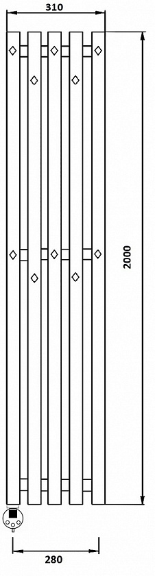 Полотенцесушитель электрический Secado Сандриго 5К, 200x31, черный матовый, подключение слева, 4673739250761