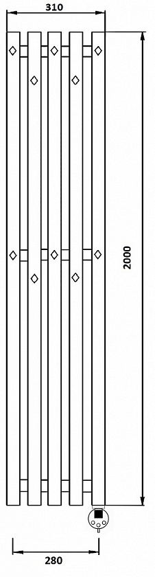Полотенцесушитель электрический Secado Сандриго 5К, 200x31, черный матовый, подключение слева, 4673739250761