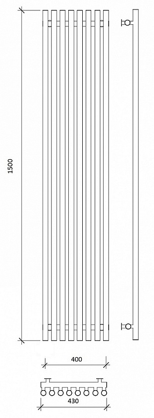 Полотенцесушитель водяной Secado Бергамо плюс 8 150x40, графит, 4673739259047, нижнее подключение