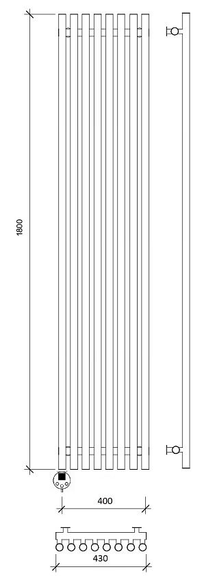 Полотенцесушитель водяной Secado Бергамо плюс 8 180x40, графит, 4673739259061, нижнее подключение
