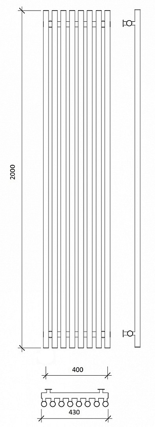Полотенцесушитель водяной Secado Бергамо плюс 8 200x40, графит, 4673739259085, нижнее подключение