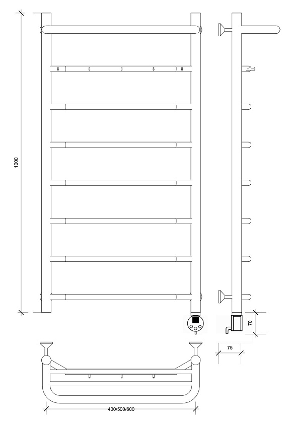 Полотенцесушитель электрический Secado Сандриго 2К 200x10, графит, 4673739260838, подключение слева