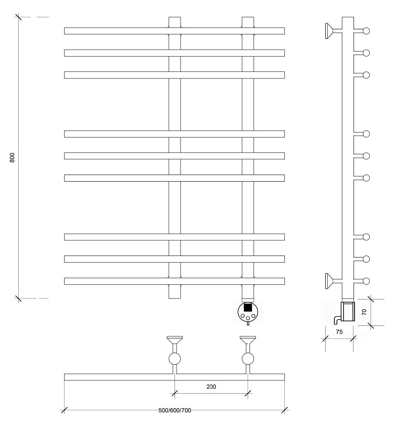 Полотенцесушитель водяной Secado Понтида 1 КСП 120x60, графит, 4673739276372, нижнее подключение