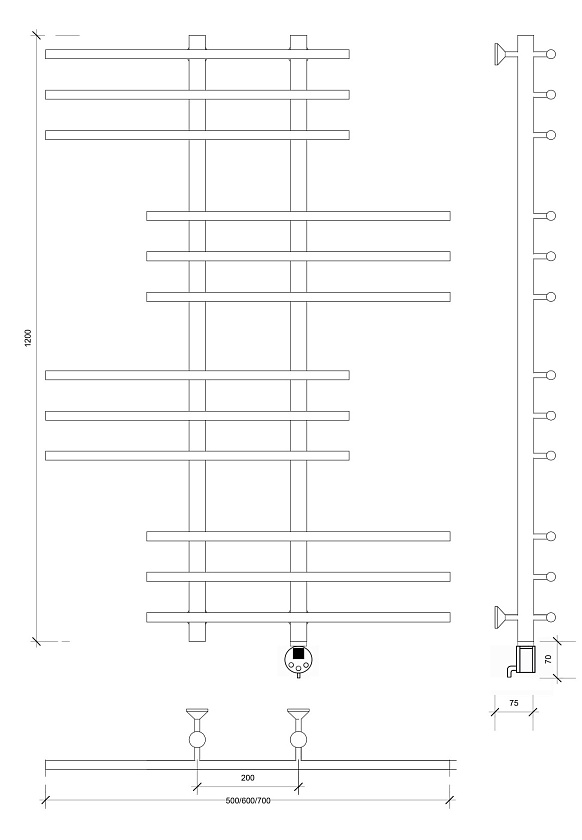 Полотенцесушитель водяной Secado Понтида 1 СП 120x60, графит, 4673739276730, нижнее подключение