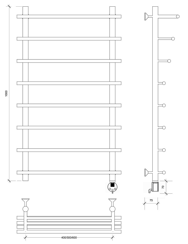 Полотенцесушитель водяной Secado Понтида 1 СП 80x60, графит, 4673739276914, нижнее подключение