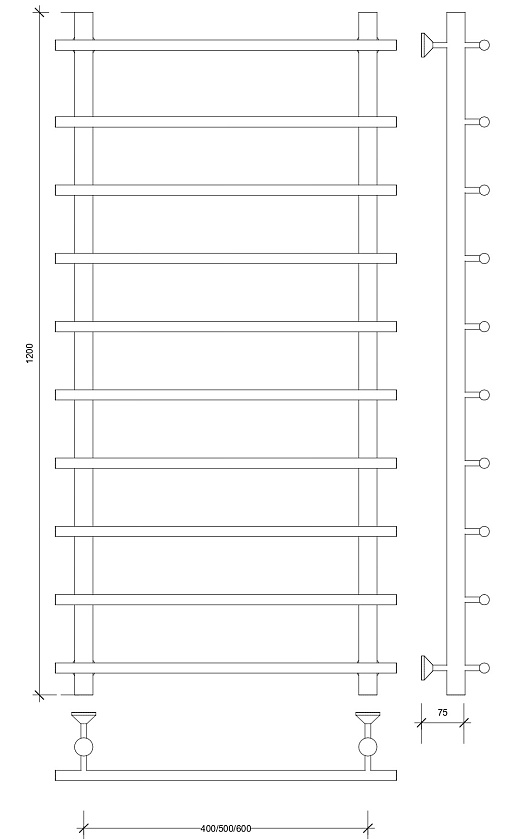 Полотенцесушитель водяной Secado Турин 1 120x50, графит, 4673739285916, нижнее подключение