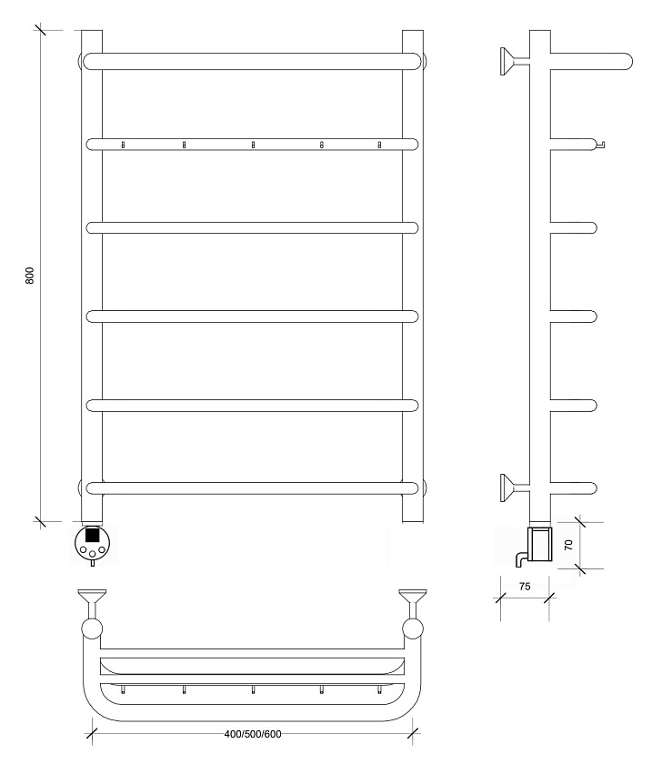 Полотенцесушитель электрический Secado Мерида 1 КСП 80x50