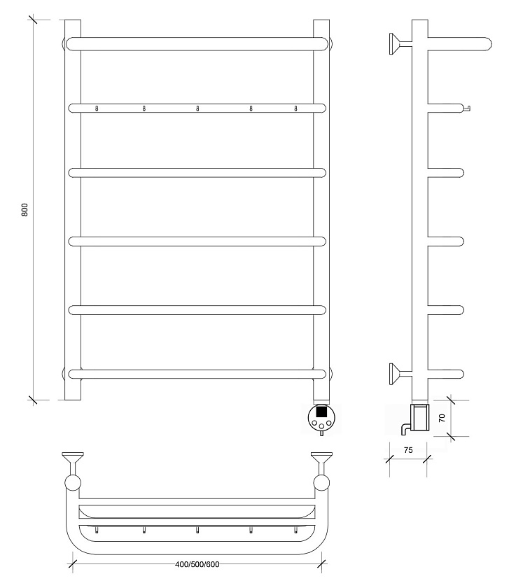 Полотенцесушитель электрический Secado Мерида 1 КСП 80x50
