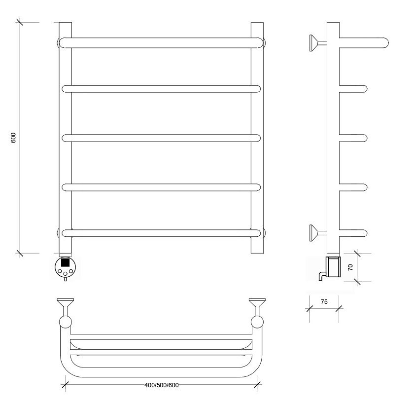 Полотенцесушитель электрический Secado Мерида 1 СП 60x50