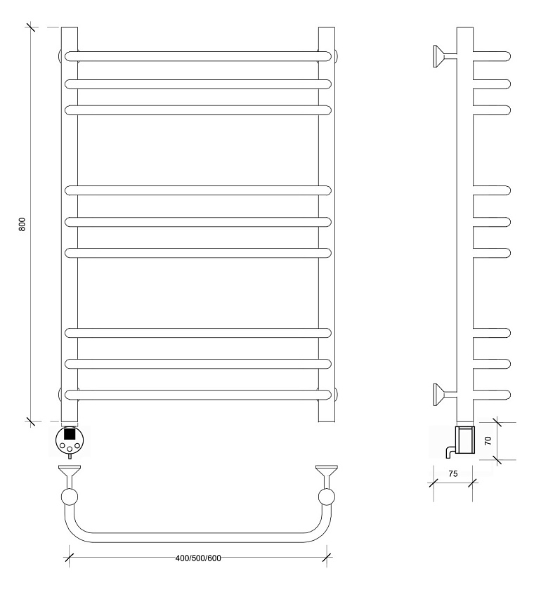 Полотенцесушитель электрический Secado Мерида 3 80x60