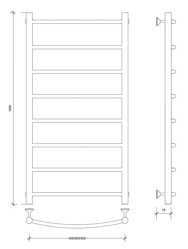 Полотенцесушитель электрический Secado Милан 1 100x40, графит, 4673739271759, подключение слева