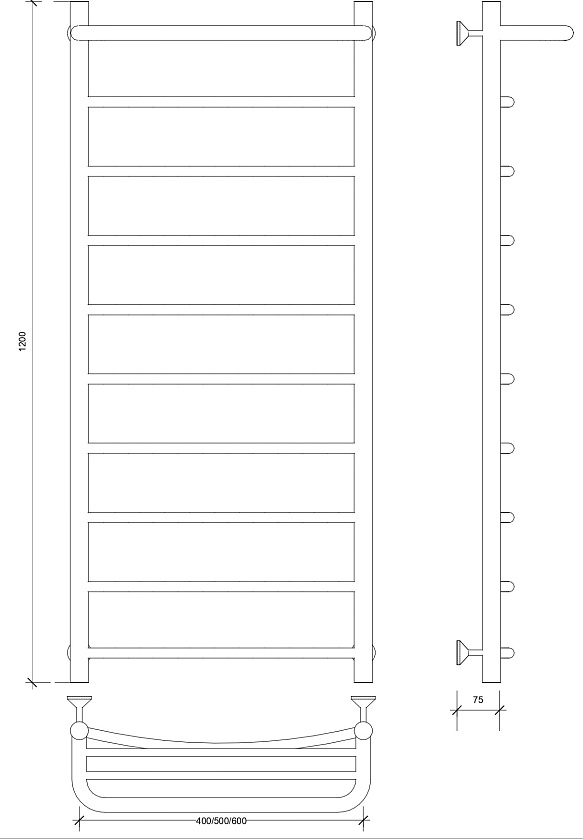 Полотенцесушитель электрический Secado Милан 1 СП 120x50, графит, 4673739272527, подключение слева