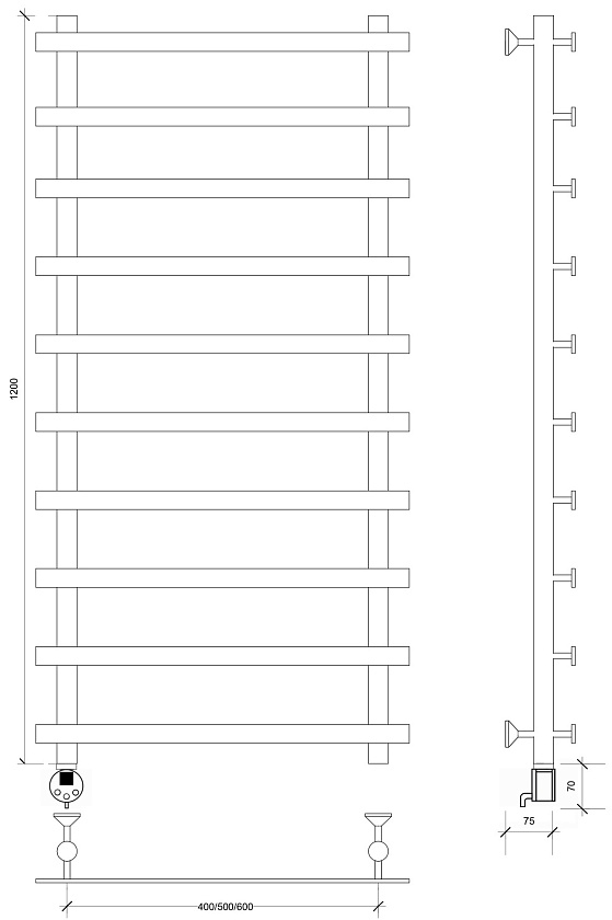 Полотенцесушитель электрический Secado Понтида 1 120x50, графит, 4673739279045, подключение слева